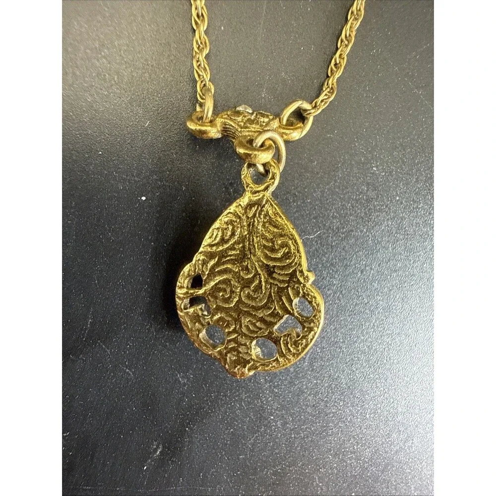 1928 Jewelry Faux Pearl Teardrop Gold Tone Rhinestone Accent Pendant Necklace